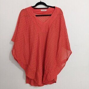 Mario Rerio Women's Burnt Orange Poncho Blouse Oversized Open Knit V Neck Size M